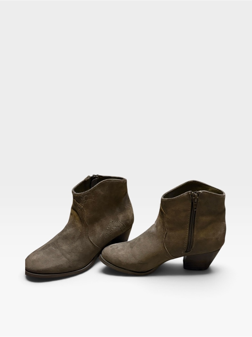London Rag Dark Olive Green Ankle Booties Size 6 Western Block Heel